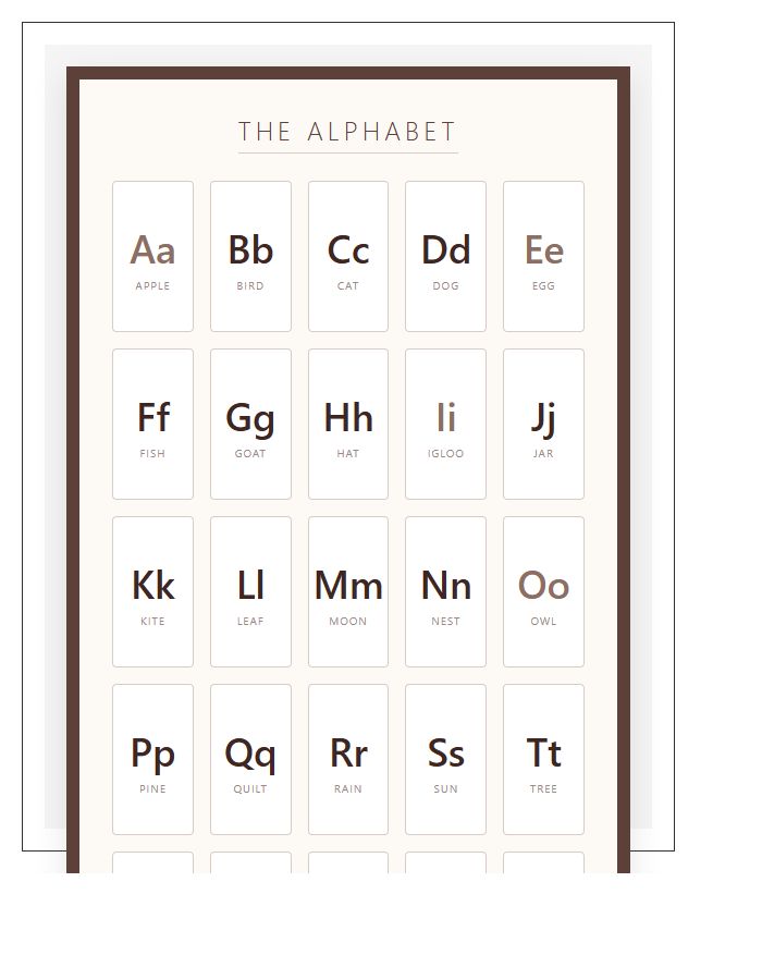 Montessori Natural Wood Style Printable Alphabet Chart