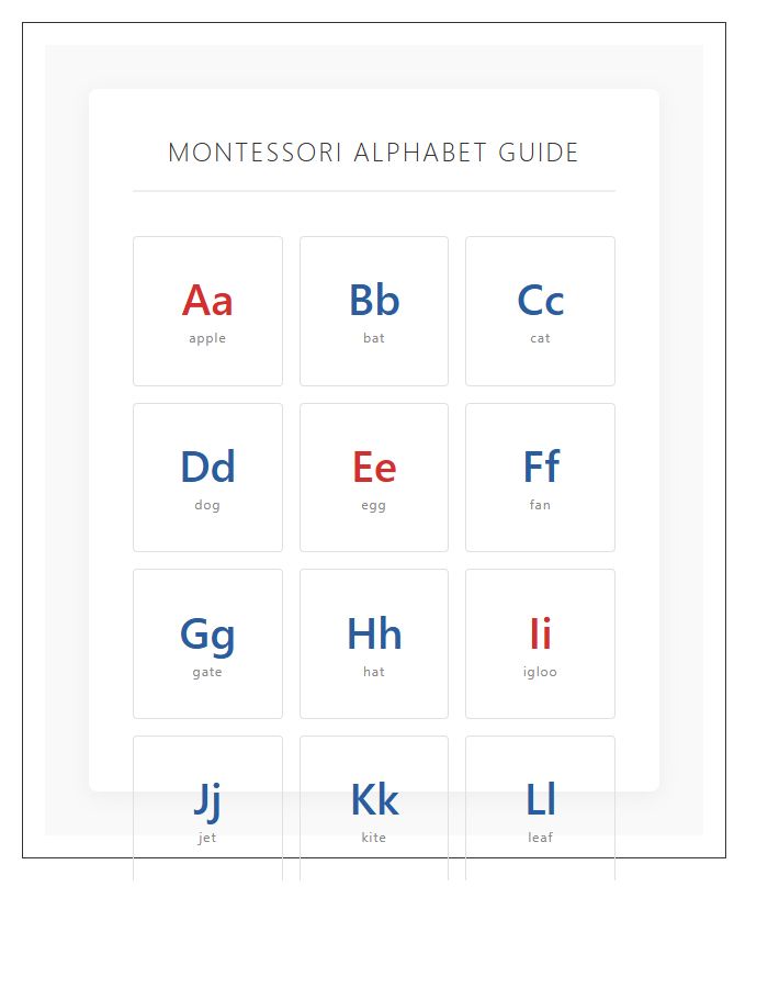 Professional Montessori Teacher Printable Alphabet Chart