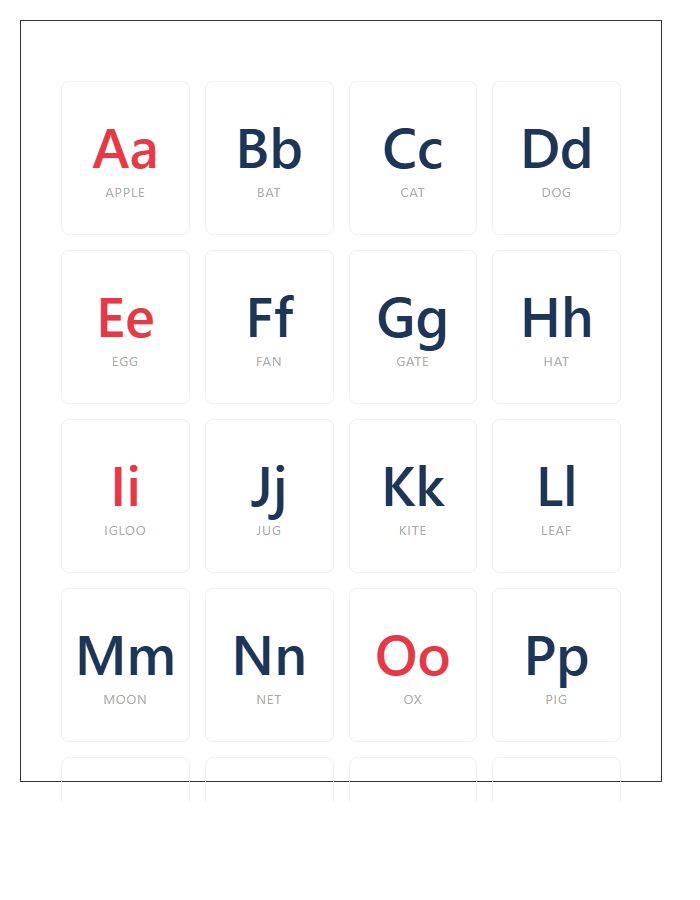 Traditional Montessori Color Coded Printable Alphabet Chart