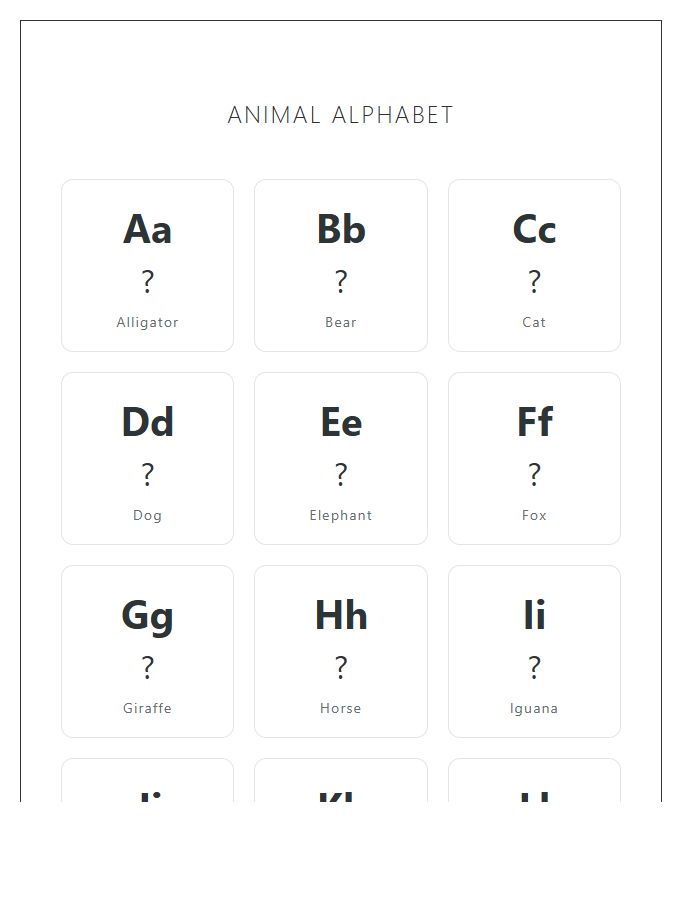 Animal Themed Printable Alphabet Chart For Kids