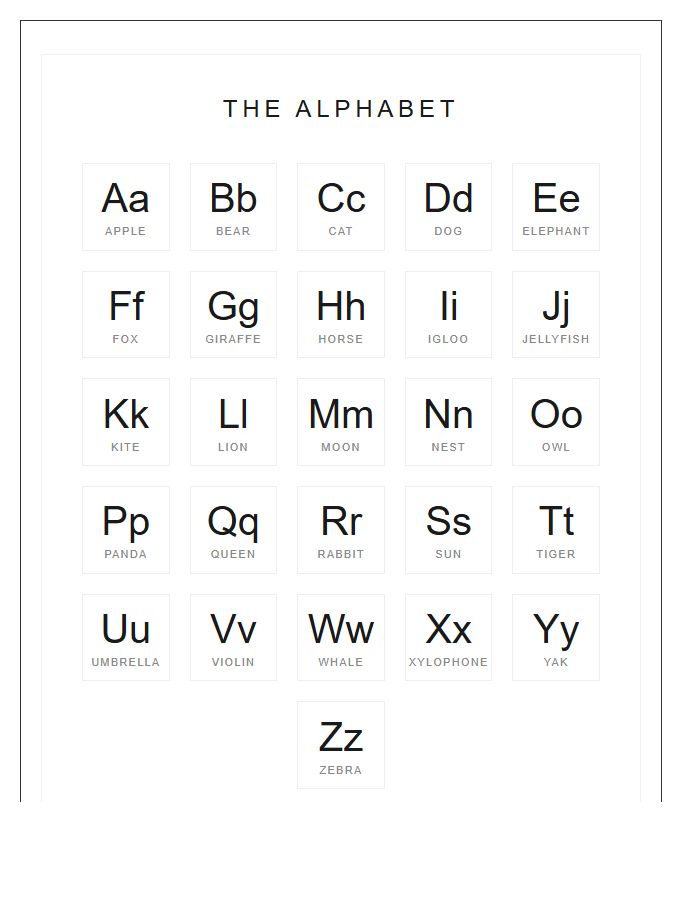 High Definition Printable Alphabet Chart Artwork