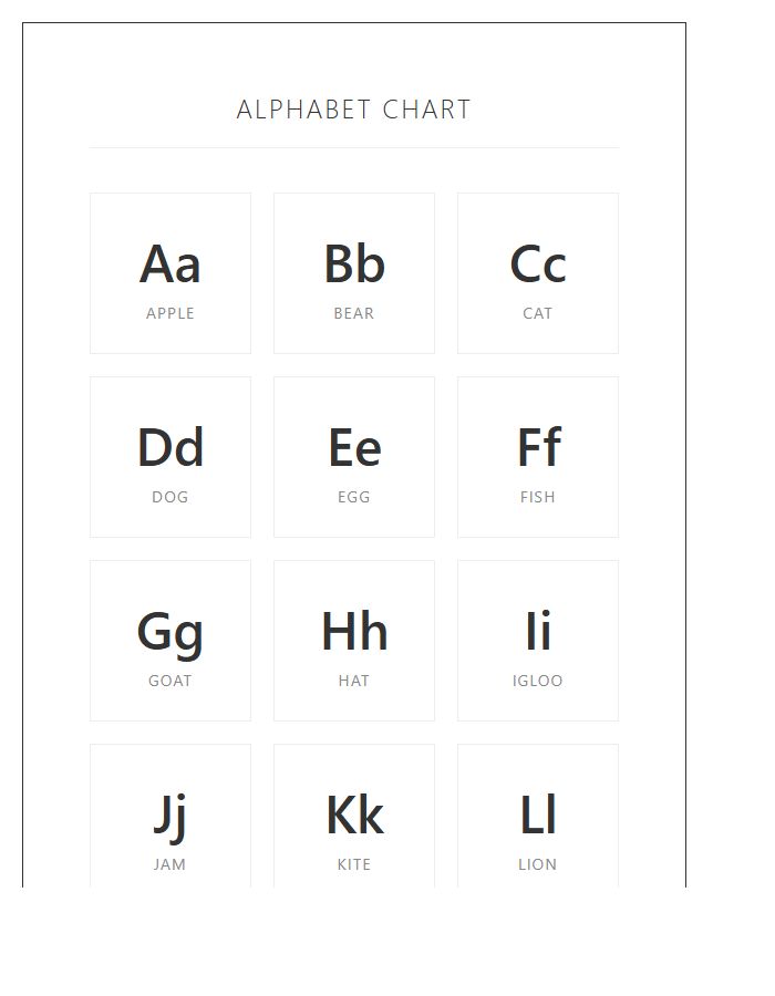 Preschool Classroom Printable Alphabet Chart