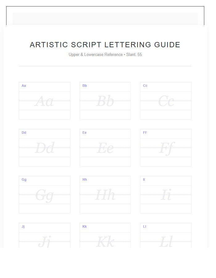 Artistic Script Lettering Guide Printable Alphabet Chart
