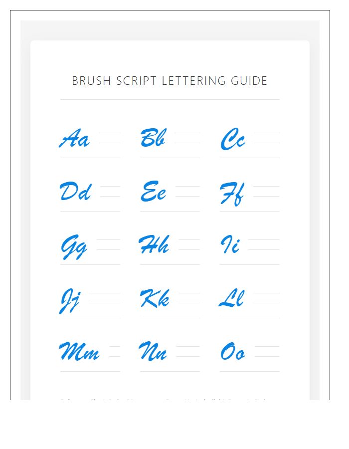 Brush Script Lettering Guide Printable Alphabet Chart