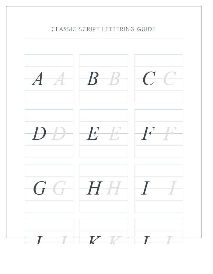 Classic Script Lettering Guide Printable Alphabet Chart