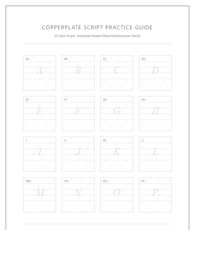 Copperplate Script Lettering Guide Printable Alphabet Chart