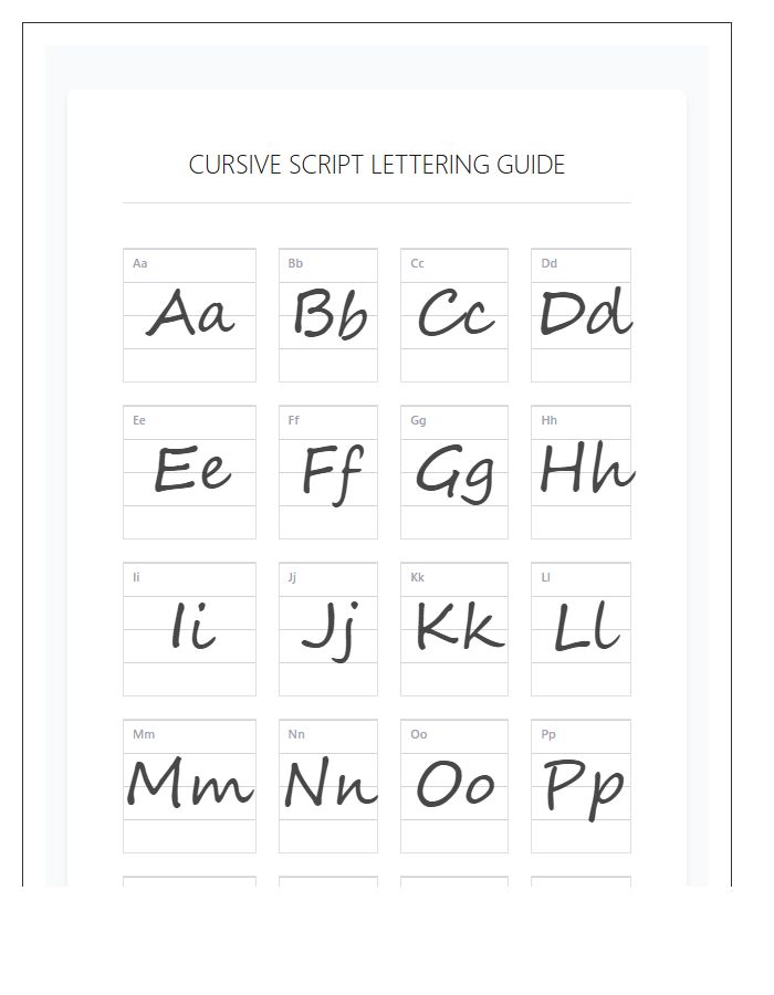 Cursive Script Lettering Guide Printable Alphabet Chart