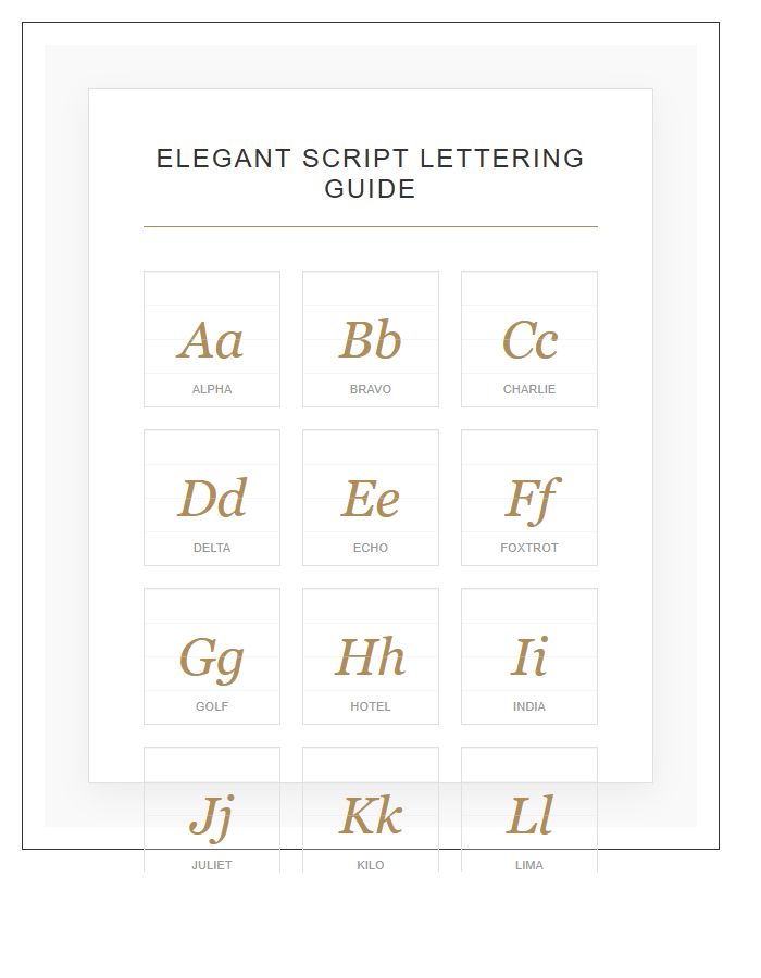 Elegant Script Lettering Guide Printable Alphabet Chart