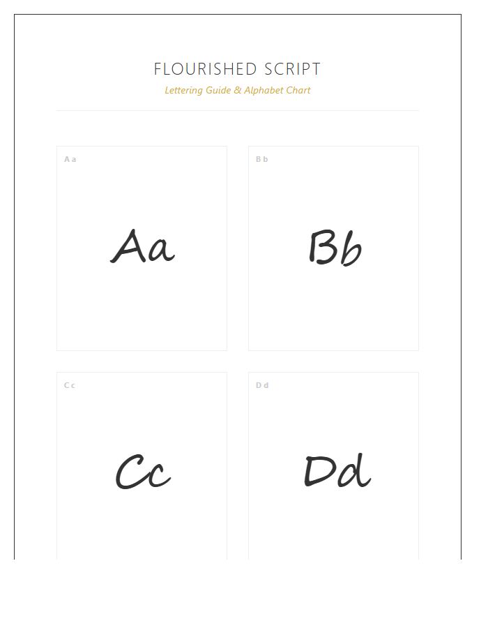 Flourished Script Lettering Guide Printable Alphabet Chart