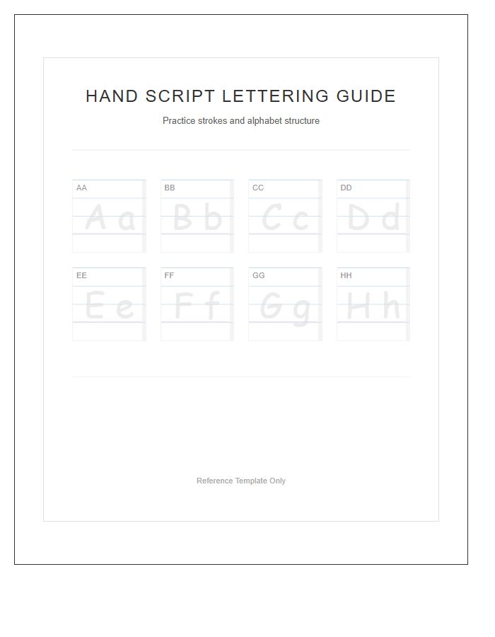 Hand Script Lettering Guide Printable Alphabet Chart