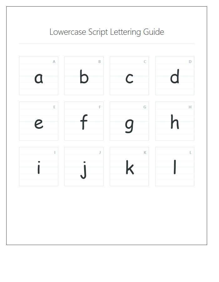 Lowercase Script Lettering Guide Printable Alphabet Chart