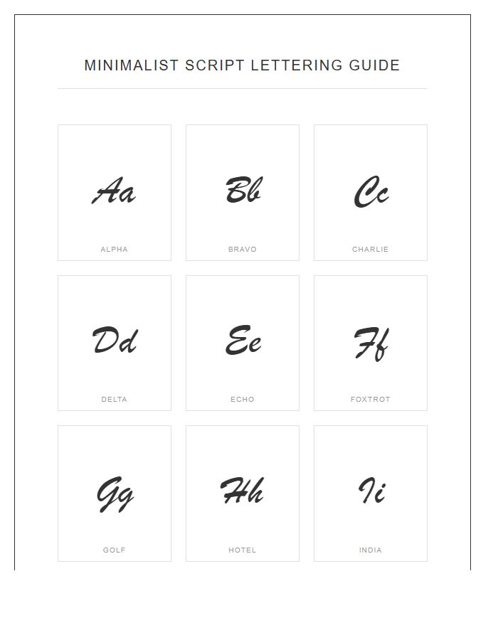 Minimalist Script Lettering Guide Printable Alphabet Chart