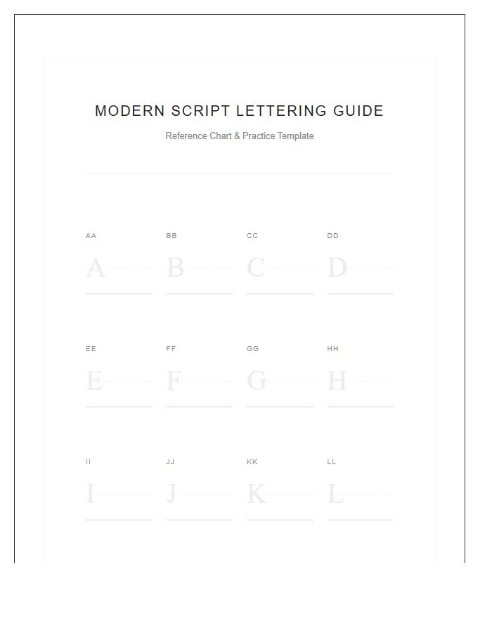 Modern Script Lettering Guide Printable Alphabet Chart