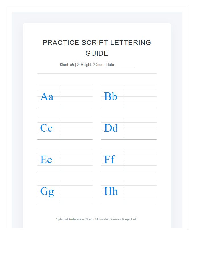 Practice Script Lettering Guide Printable Alphabet Chart