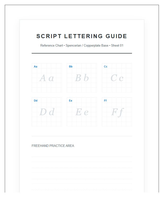Professional Script Lettering Guide Printable Alphabet Chart