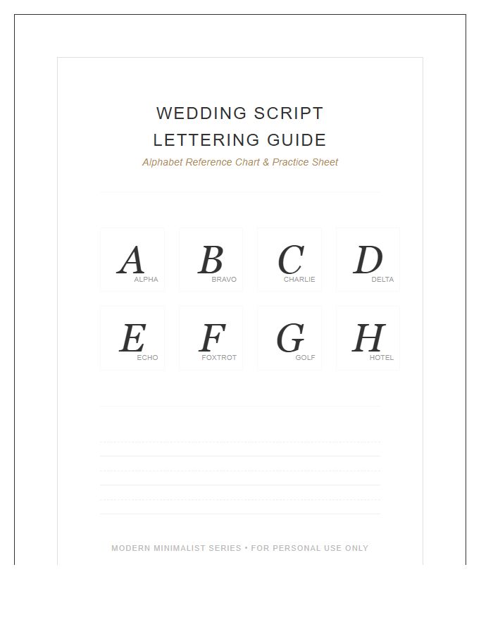 Wedding Script Lettering Guide Printable Alphabet Chart