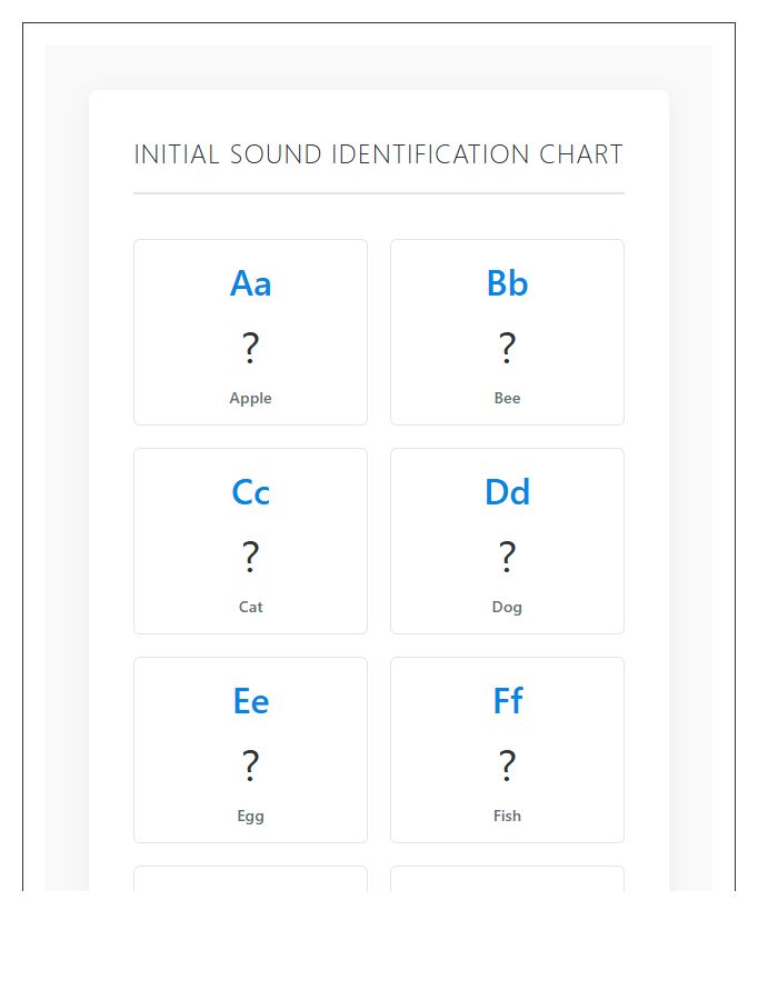 Comprehensive Initial Sound Identification Printable Alphabet Chart