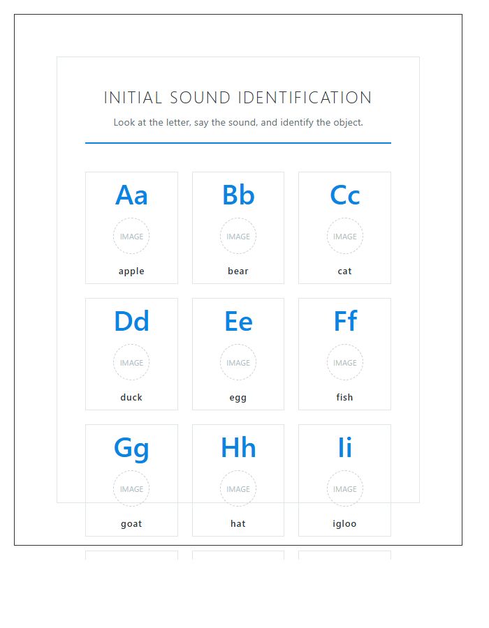 Educational Initial Sound Identification Printable Alphabet Chart