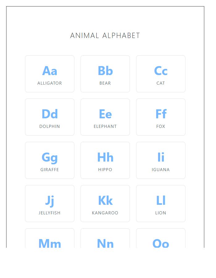 Animal Themed Printable Alphabet Chart For Kids
