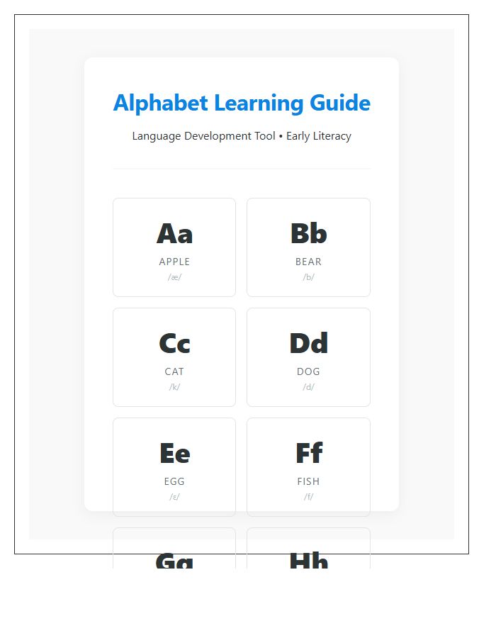 Language Development Printable Alphabet Chart Aide