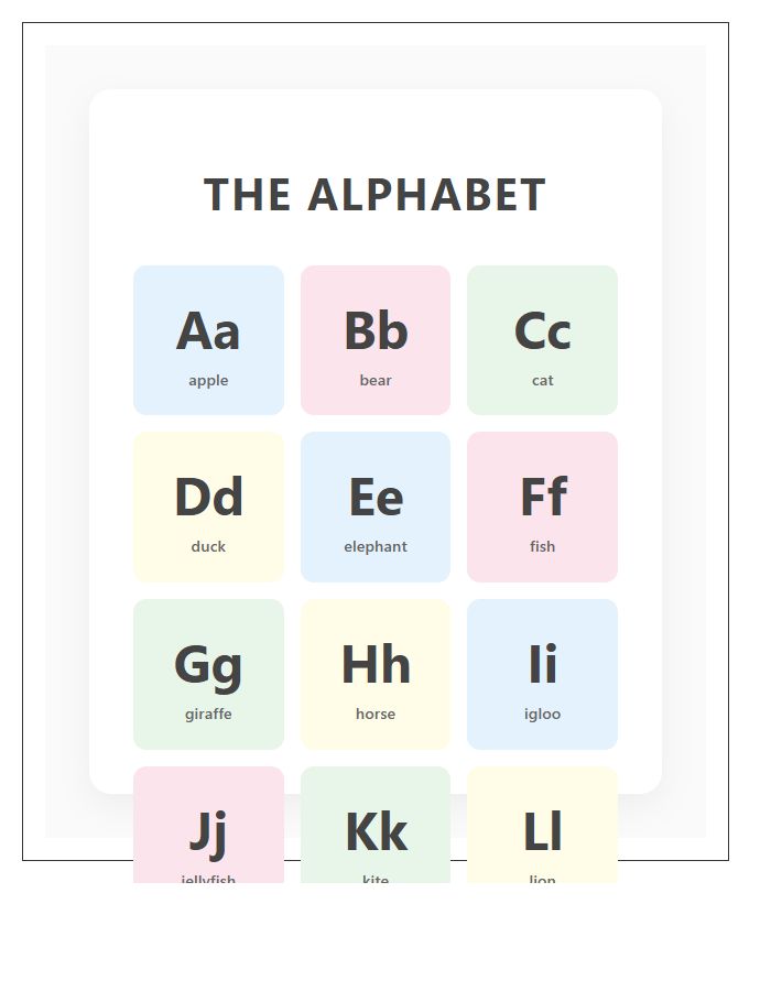 Toddler Playroom Printable Alphabet Chart Poster