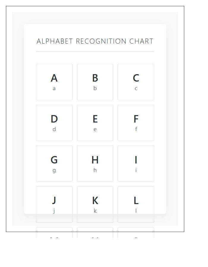 Visual Recognition Printable Alphabet Chart Sheet