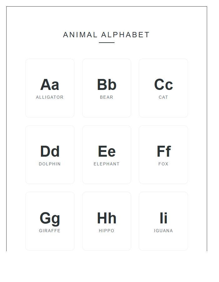 Educational Animal Alphabet Printable Wall Chart