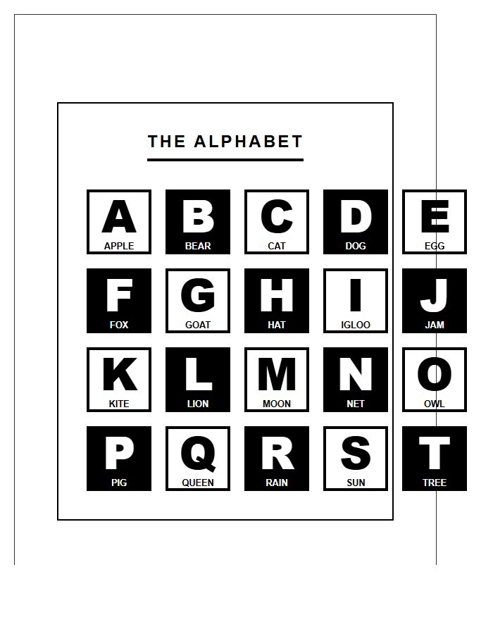 High Contrast Alphabet Chart Printable For Playroom