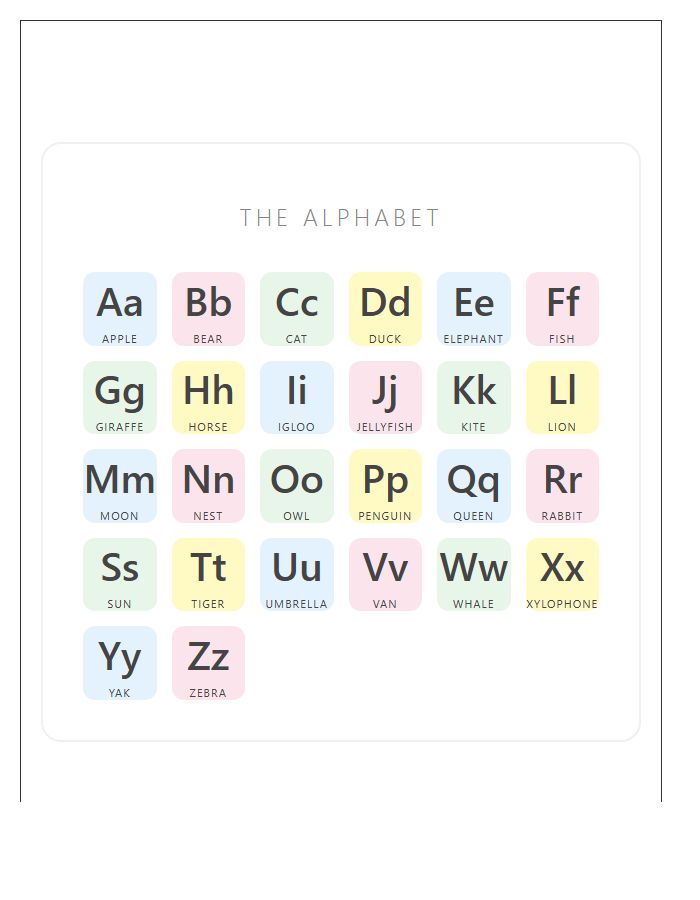 Toddler Room Alphabet Wall Chart Printable Art