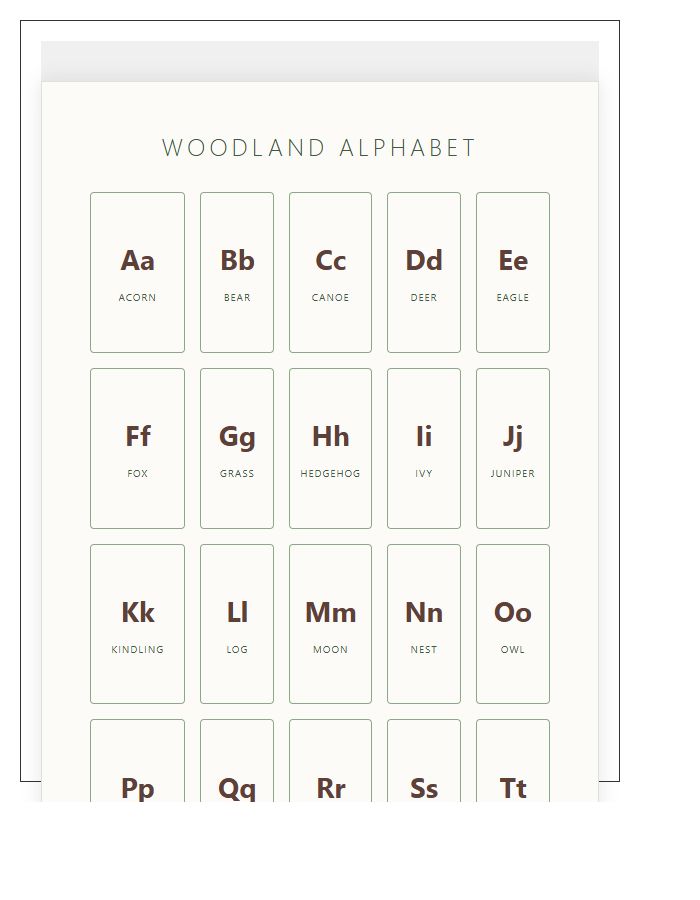 Woodland Theme Alphabet Wall Chart Printable