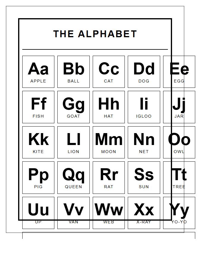 Basic Black And White Printable Alphabet Wall Chart