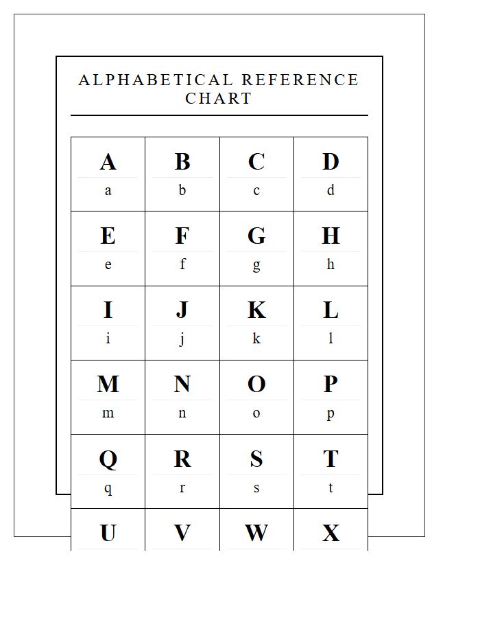 Formal Black And White Printable Alphabet Layout Chart