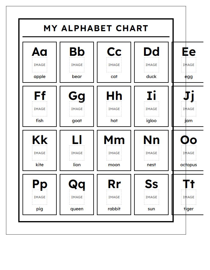 Kindergarten Black And White Printable Alphabet Chart