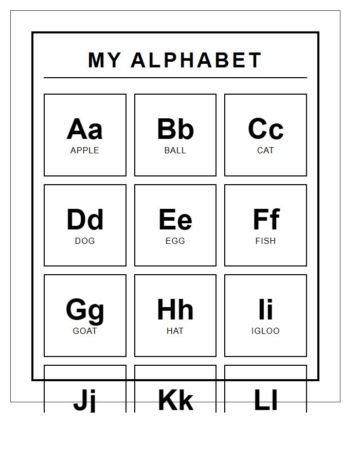 Simple Black And White Printable Alphabet Chart For Toddlers
