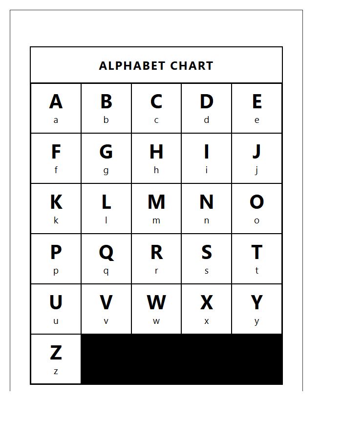Simple Black And White Printable Alphabet Letter Chart