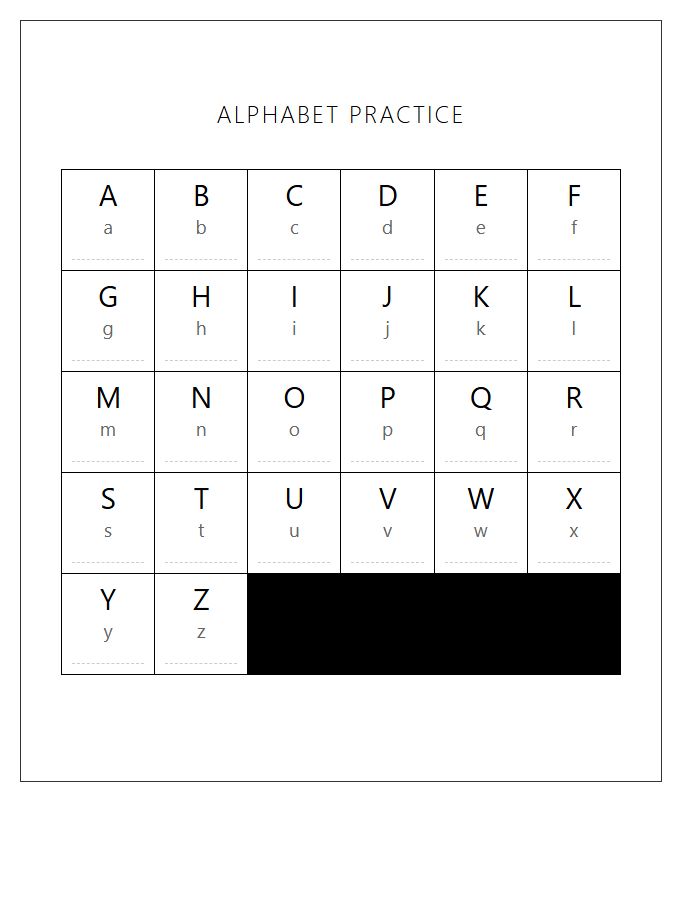 Simple Black And White Printable Alphabet Practice Chart