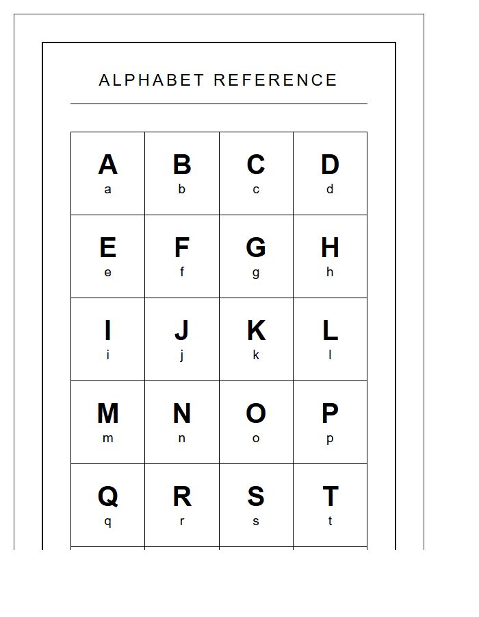 Simple Monochrome Printable Alphabet Reference Chart