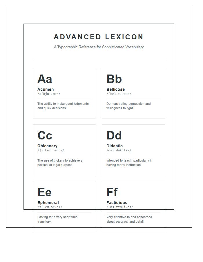 Advanced Lexicon Printable Alphabet Educational Chart
