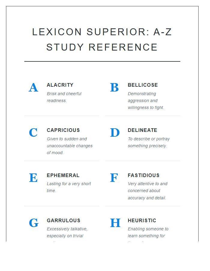 High Level Vocabulary Printable Alphabet Study Chart