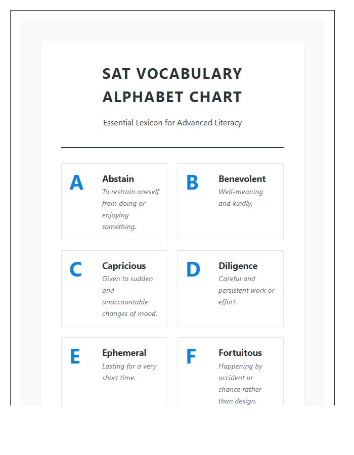 SAT Vocabulary Printable Alphabet Learning Chart