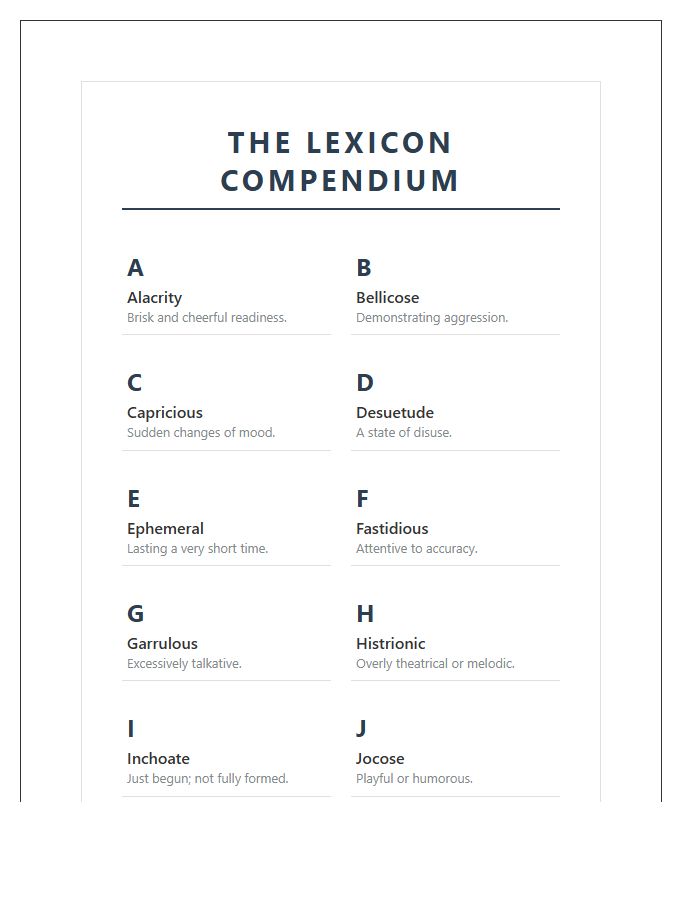Sophisticated English Vocabulary Printable Alphabet Chart