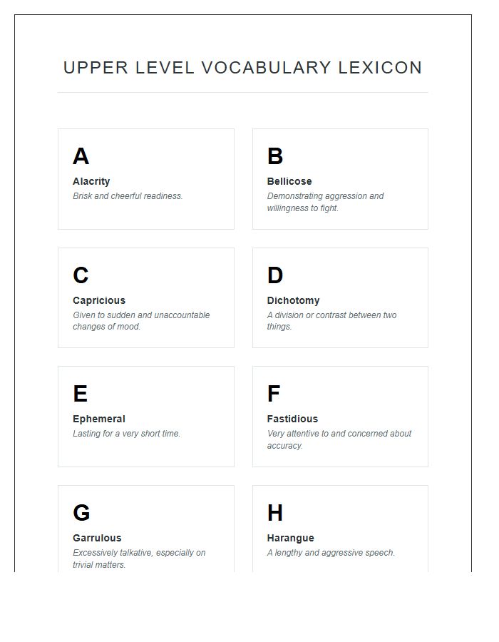 Upper Level Vocabulary Printable Alphabet Chart