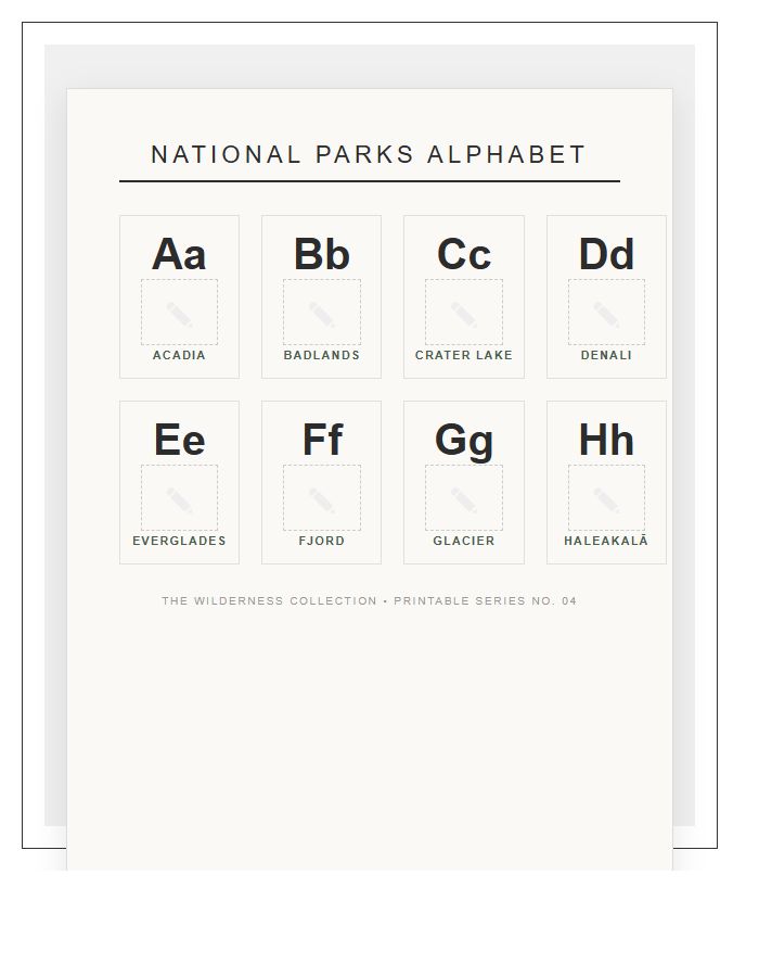 Hand Drawn National Park Landmark Printable Alphabet Chart