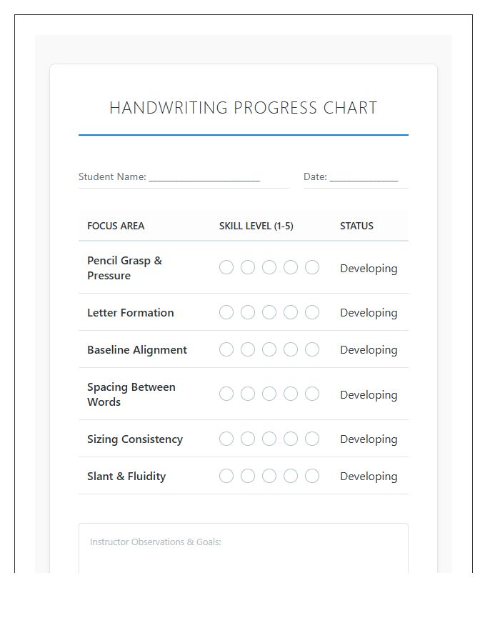 Handwriting Skills Development Printable Chart