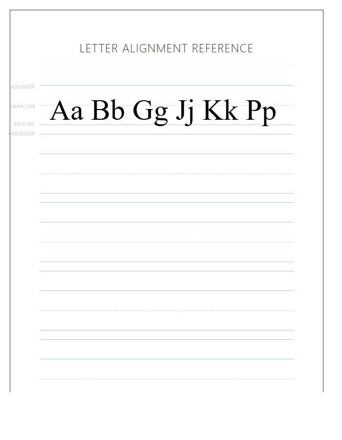 Letter Alignment Reference Printable Chart