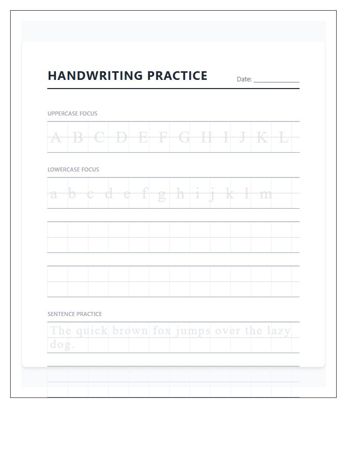 Structured Handwriting Practice Printable Chart