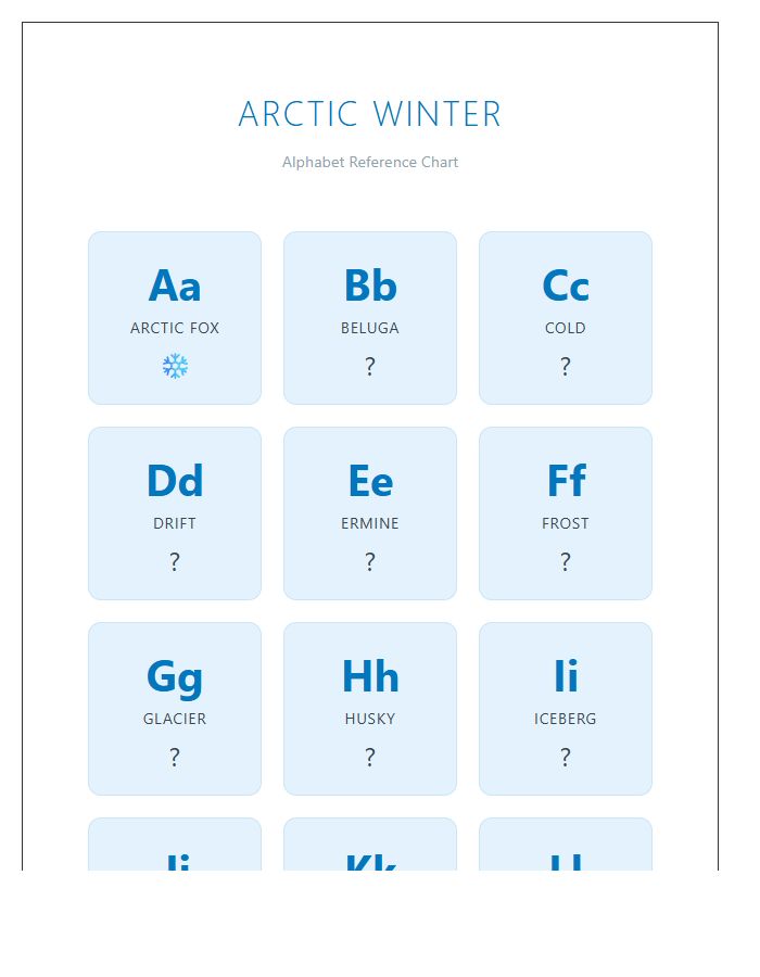 Arctic Winter Printable Alphabet Chart
