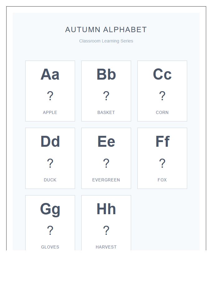 Classroom Seasonal Printable Alphabet Chart