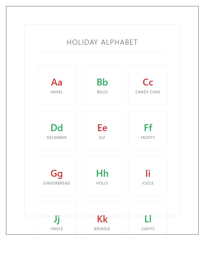 Educational Holiday Printable Alphabet Chart