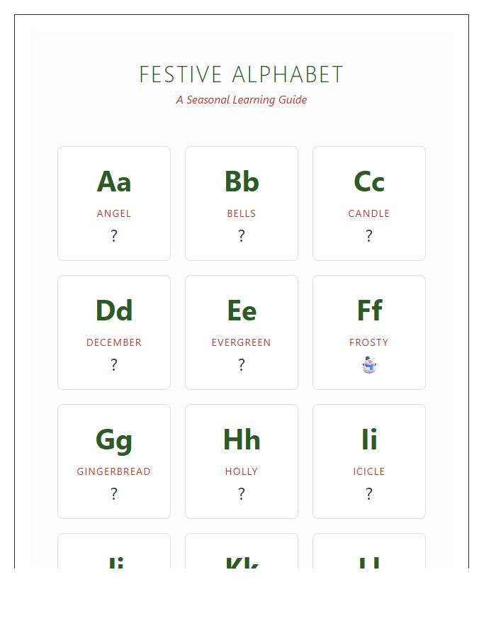 Festive Seasonal Printable Alphabet Chart